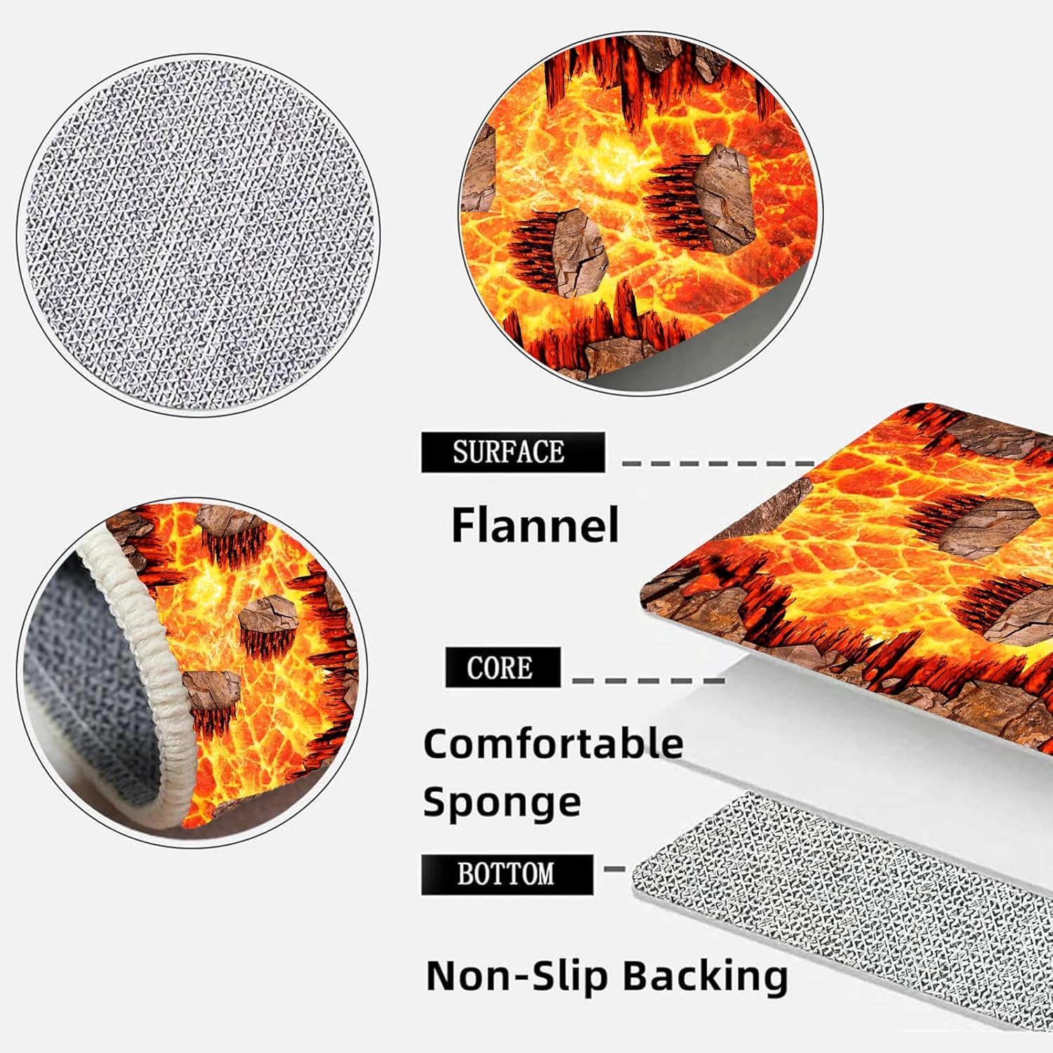 Lava Area Rugs 2x3ft,3D Visual Illusion Flame Living Room Non-Slip Floor Mat Lava Crackle Print Simulated Rug, Washable Non Slip Stain Resistant for Kids Rooms, Boys' Bedrooms, Game Rooms